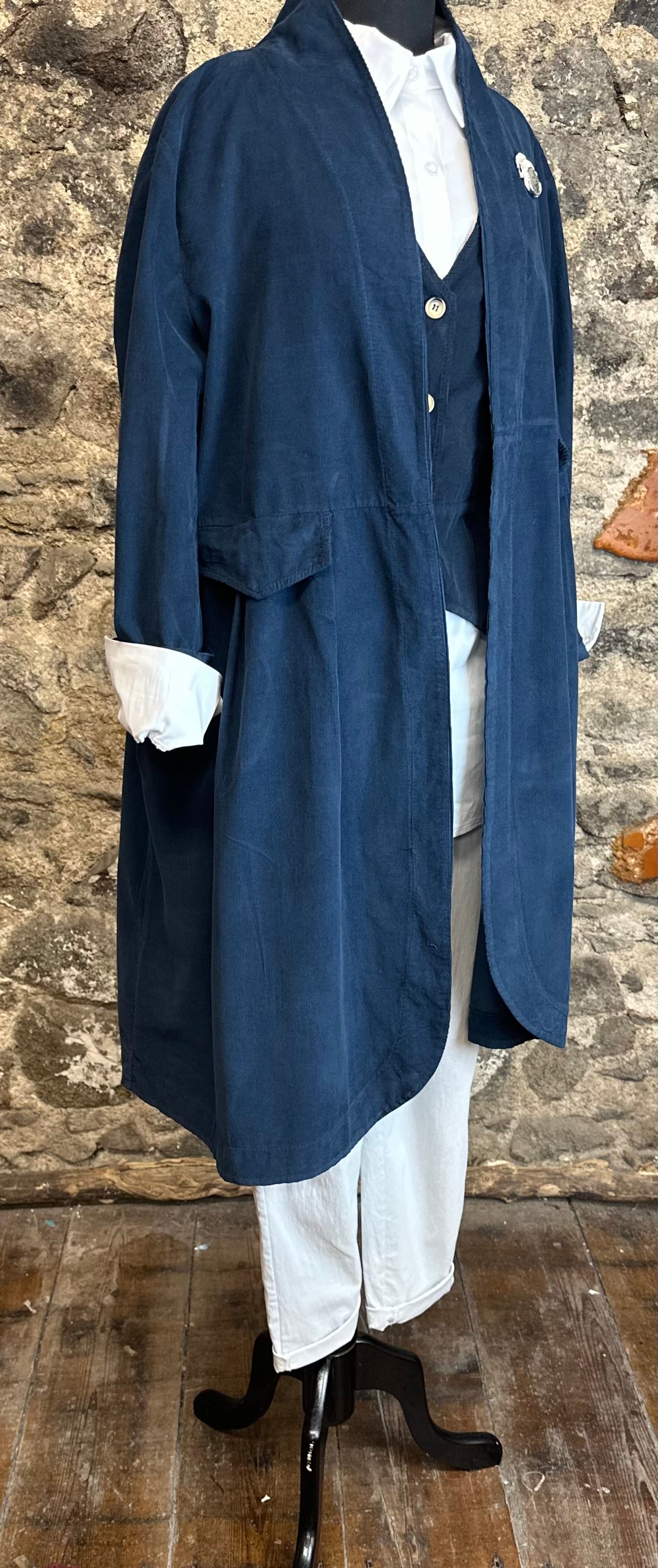 “Terri “ Italian indigo navy pin corduroy dress coat