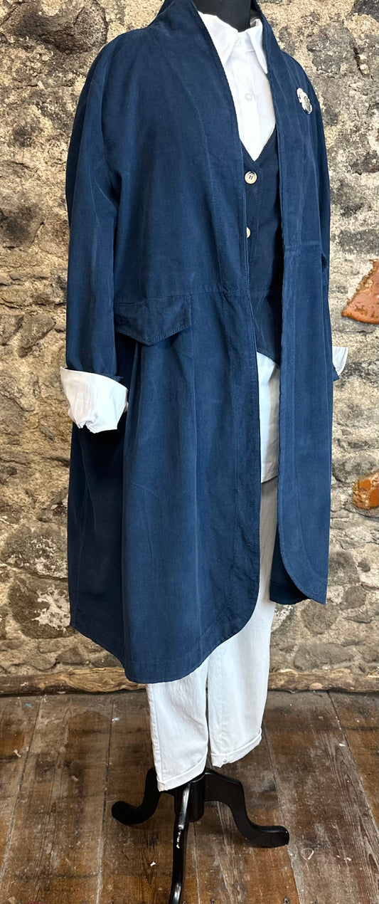 “Terri “ Italian indigo navy pin corduroy dress coat