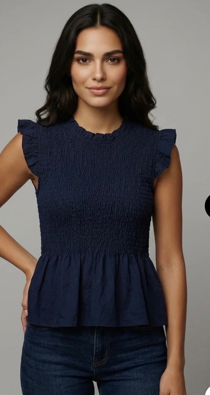 “Mandy “ indigo navy peplum Italian top