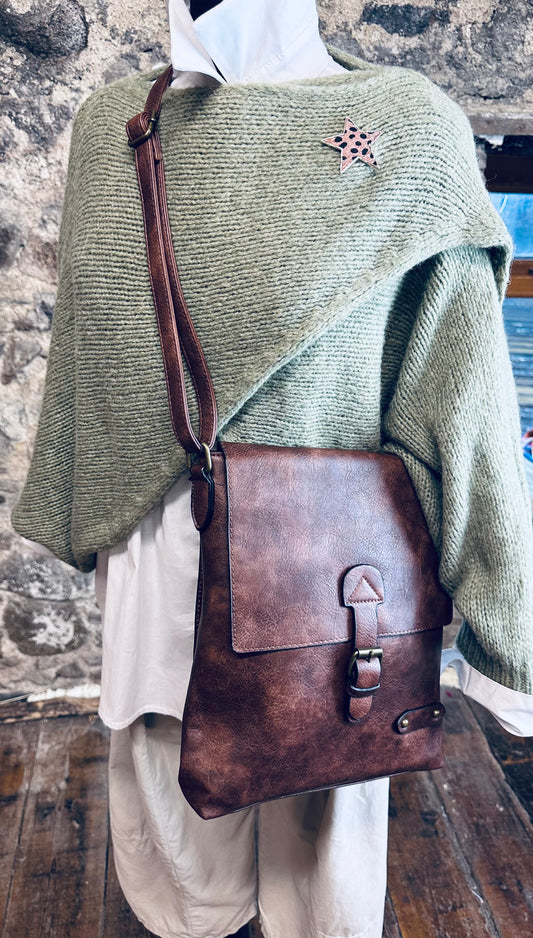 “Maggie “ dark brown vegan satchel