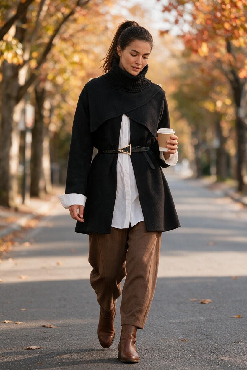 “Rosie “Italian cape collar  belted knit