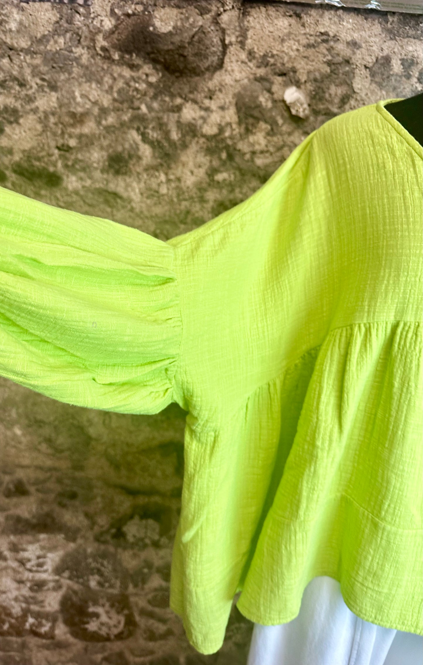 “Lily “ lime green Italian renaissance smock top