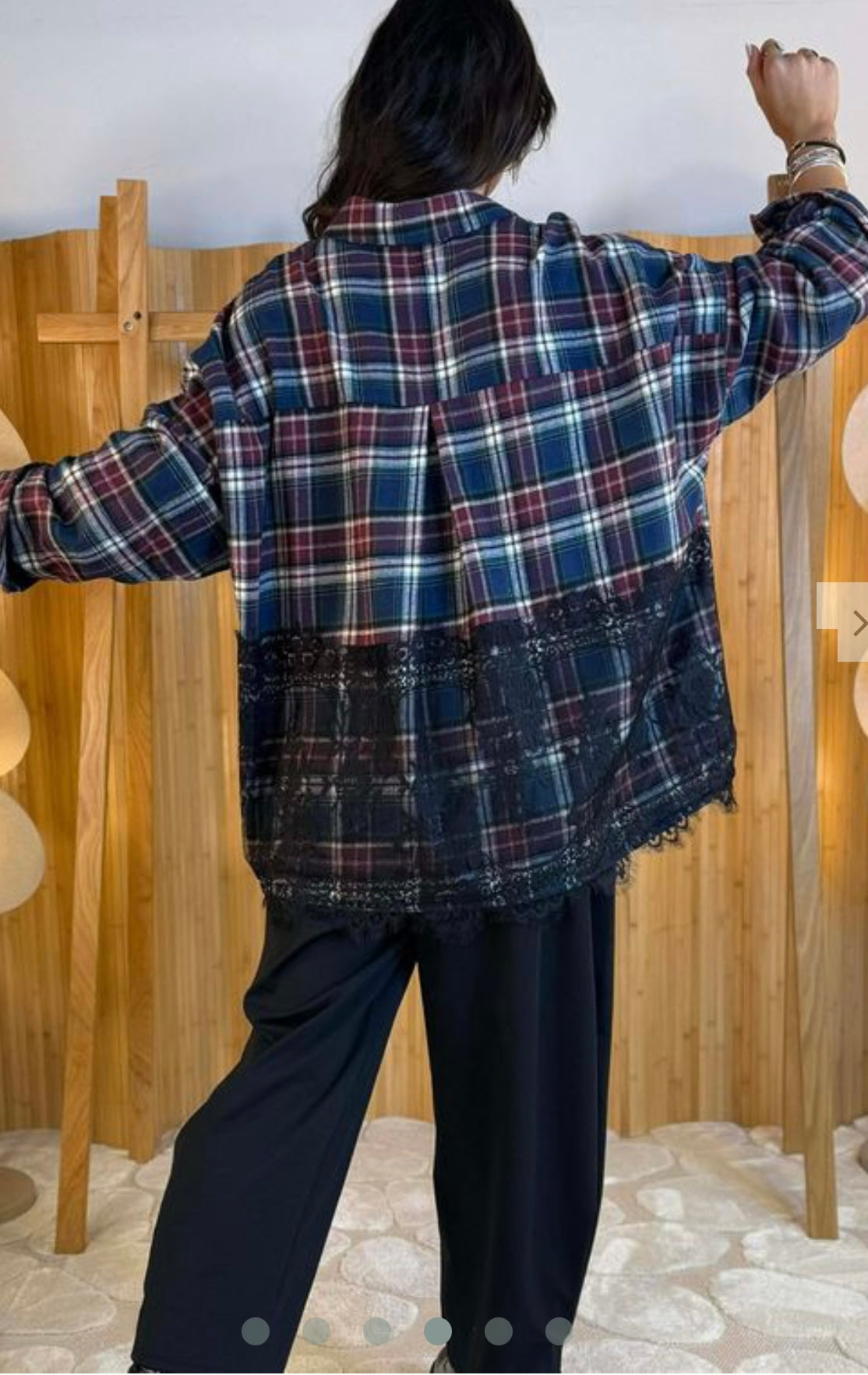 “NAIA “ plaid brush cotton and lace overlay shirt