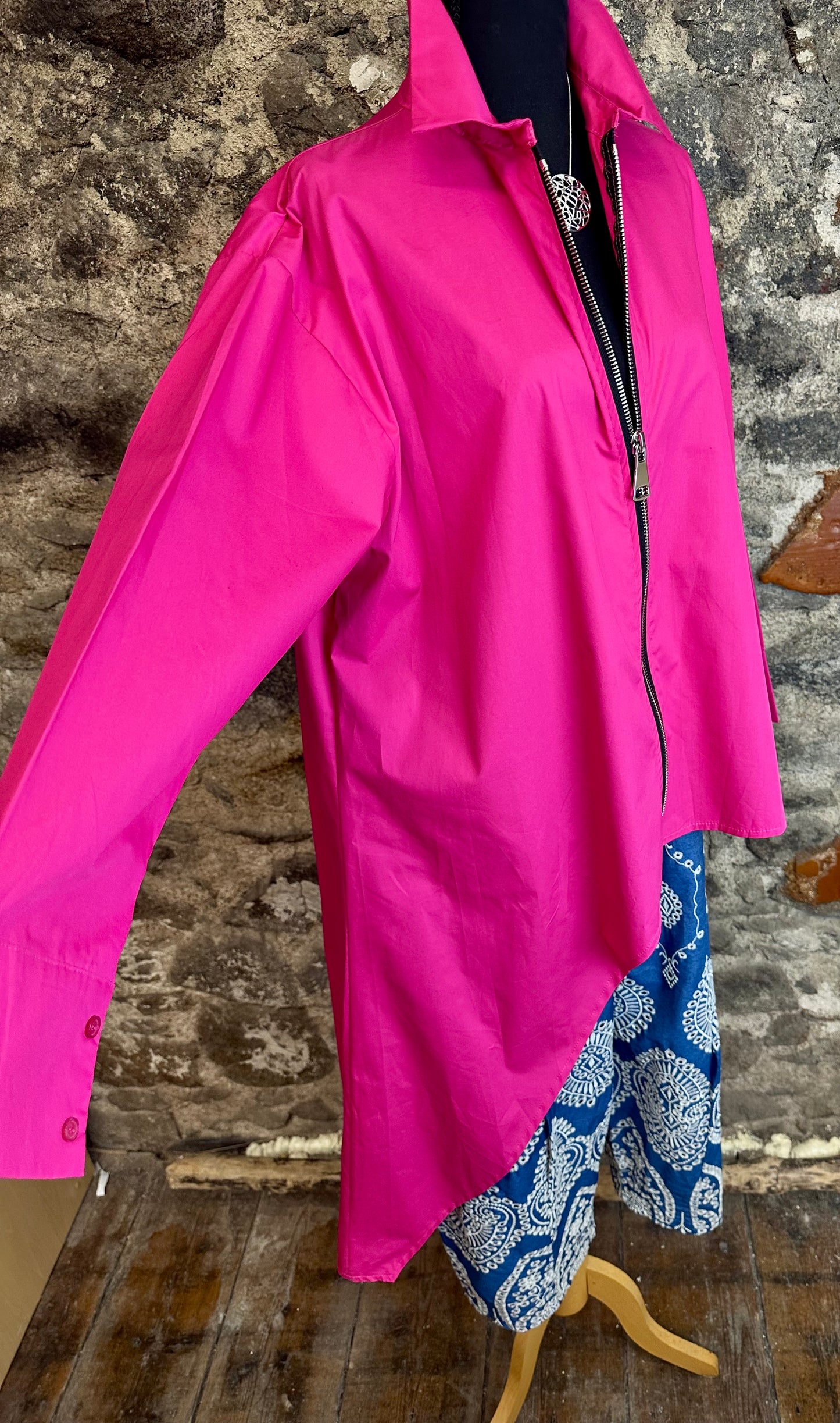 “Serrin “ fuchsia dramatic Italian asymmetric shirt