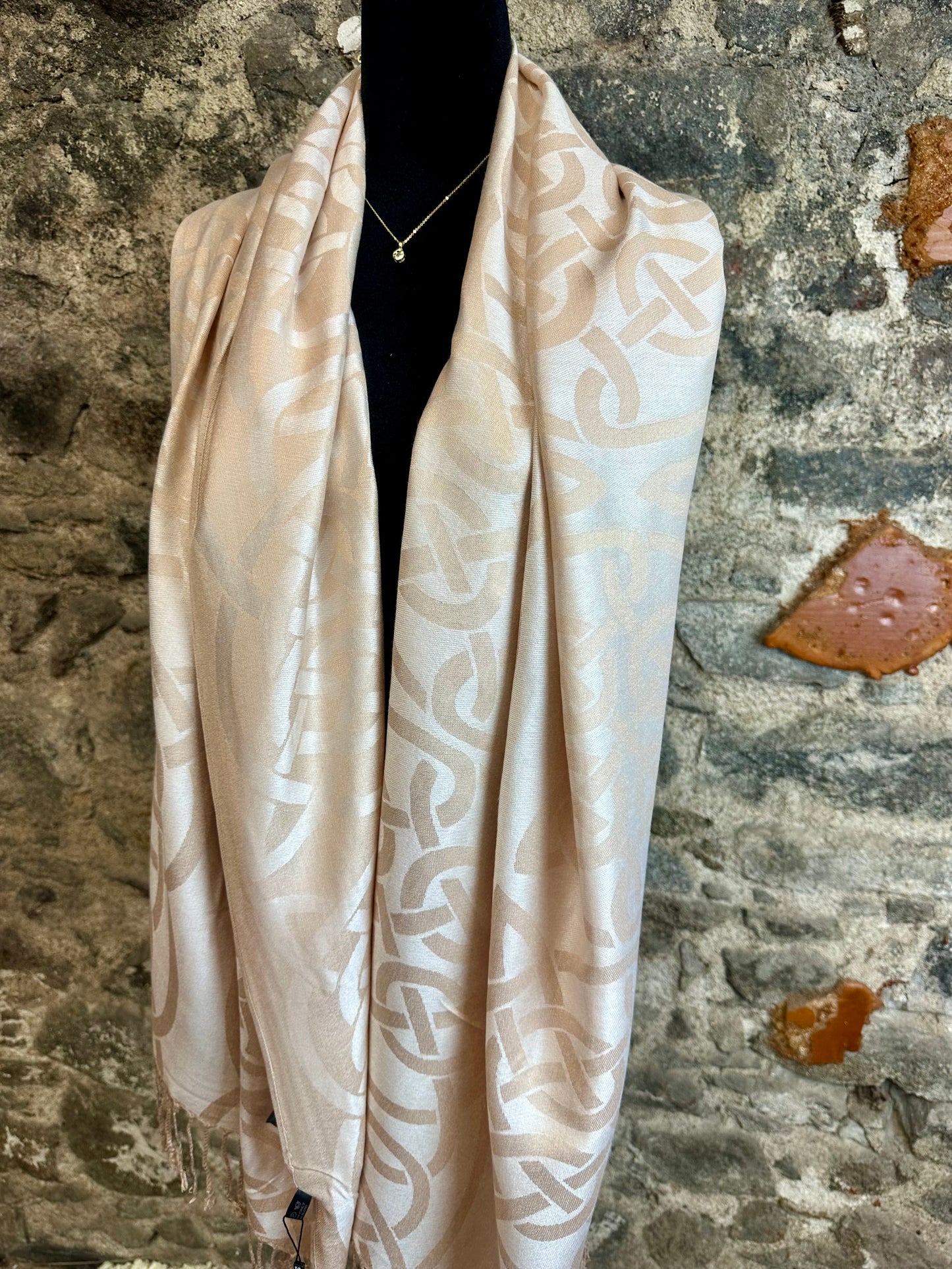 Buttermilk cream Heritage Irish designed knotwork pashmina