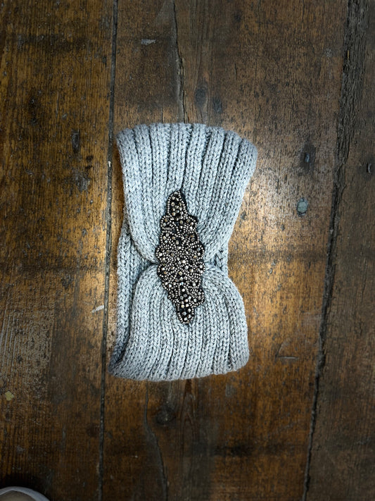 Grey embellished cable head band
