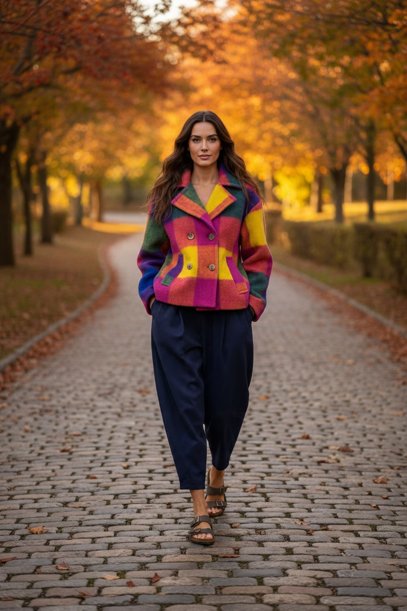 “Rita “ relaxed cosey italian check shacket coat multicolour