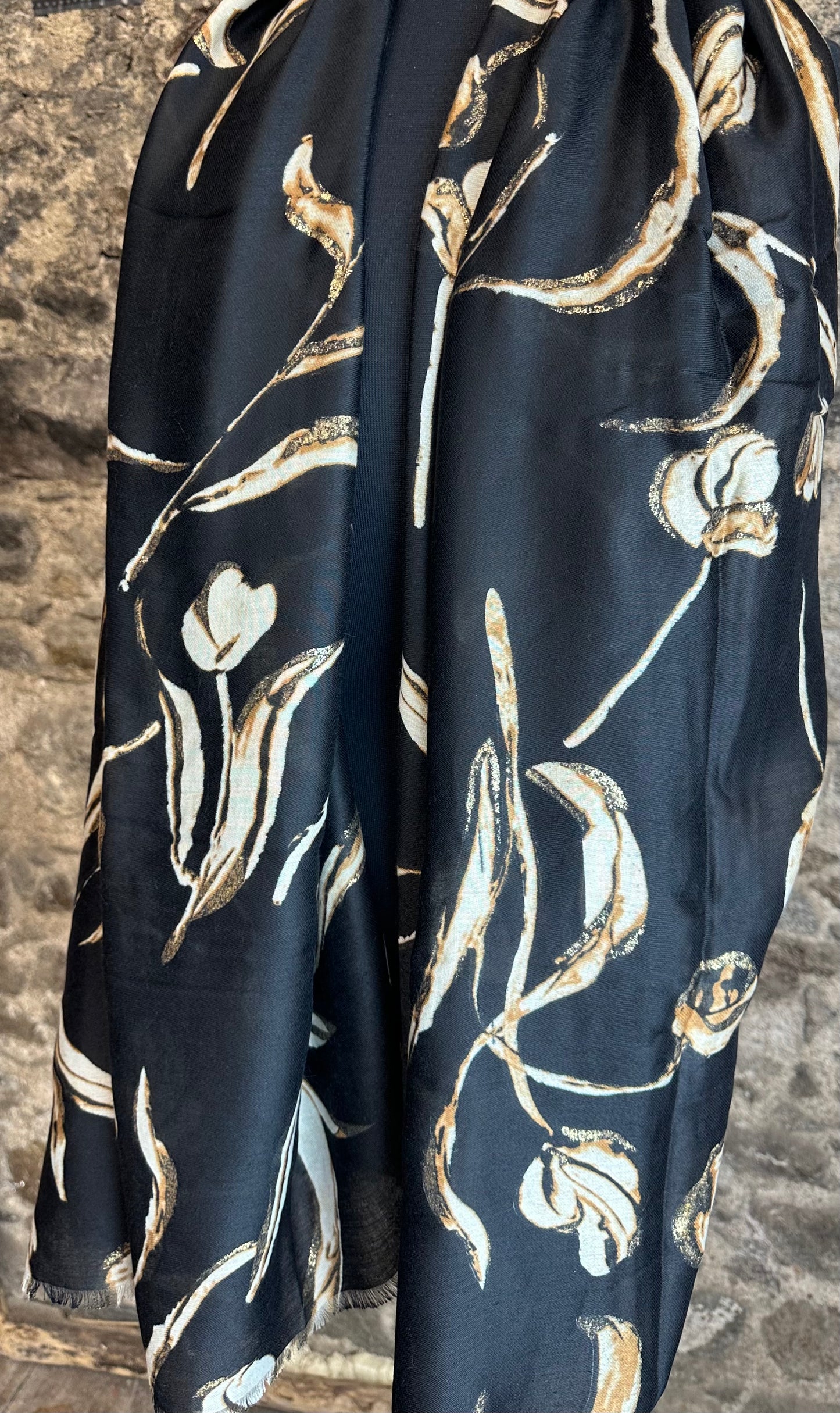 Ebony and stone delicate abstract floral large wrap