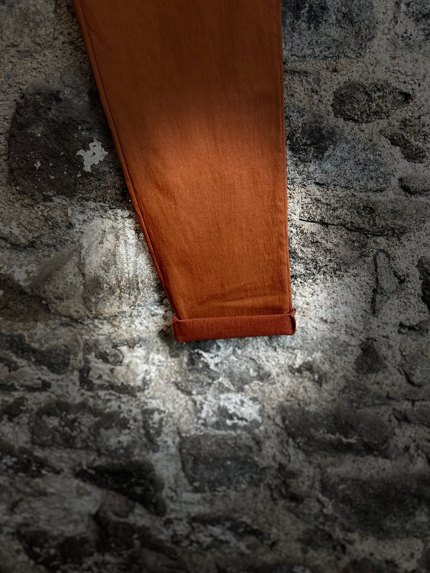 “Rachel “ rust Italian magic stretch cigarette leg turn up trouser