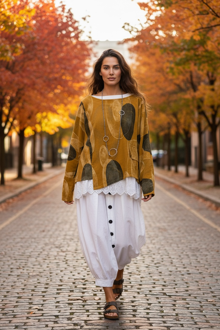 “Betty “mustard and slate pin corduroy tunic