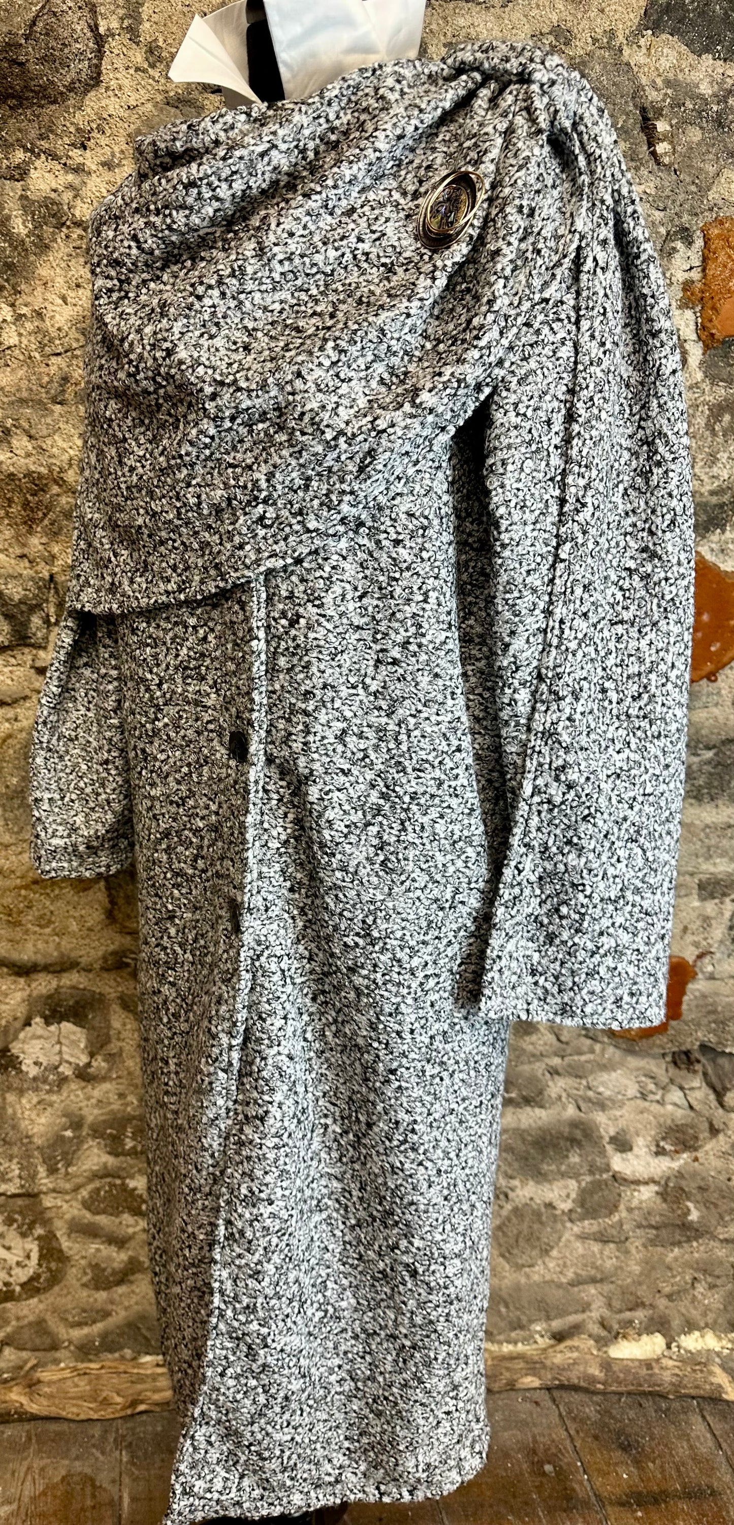 “Nicolette  “monochrome italian boucle scarf wrap coat