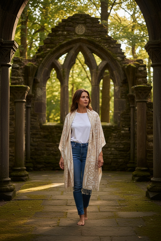 Buttermilk cream Heritage Irish designed knotwork pashmina