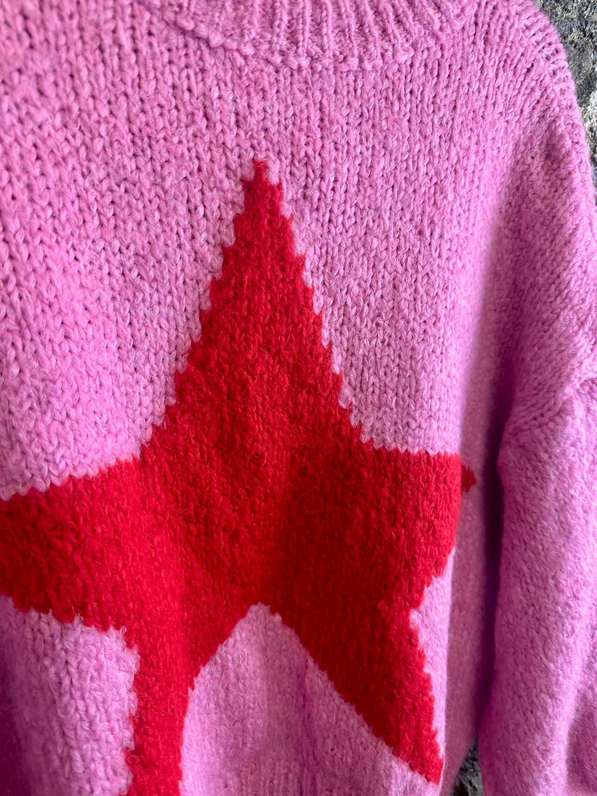 “Bowie “ fuchsia pink and cherry red star Italian supersoft knit