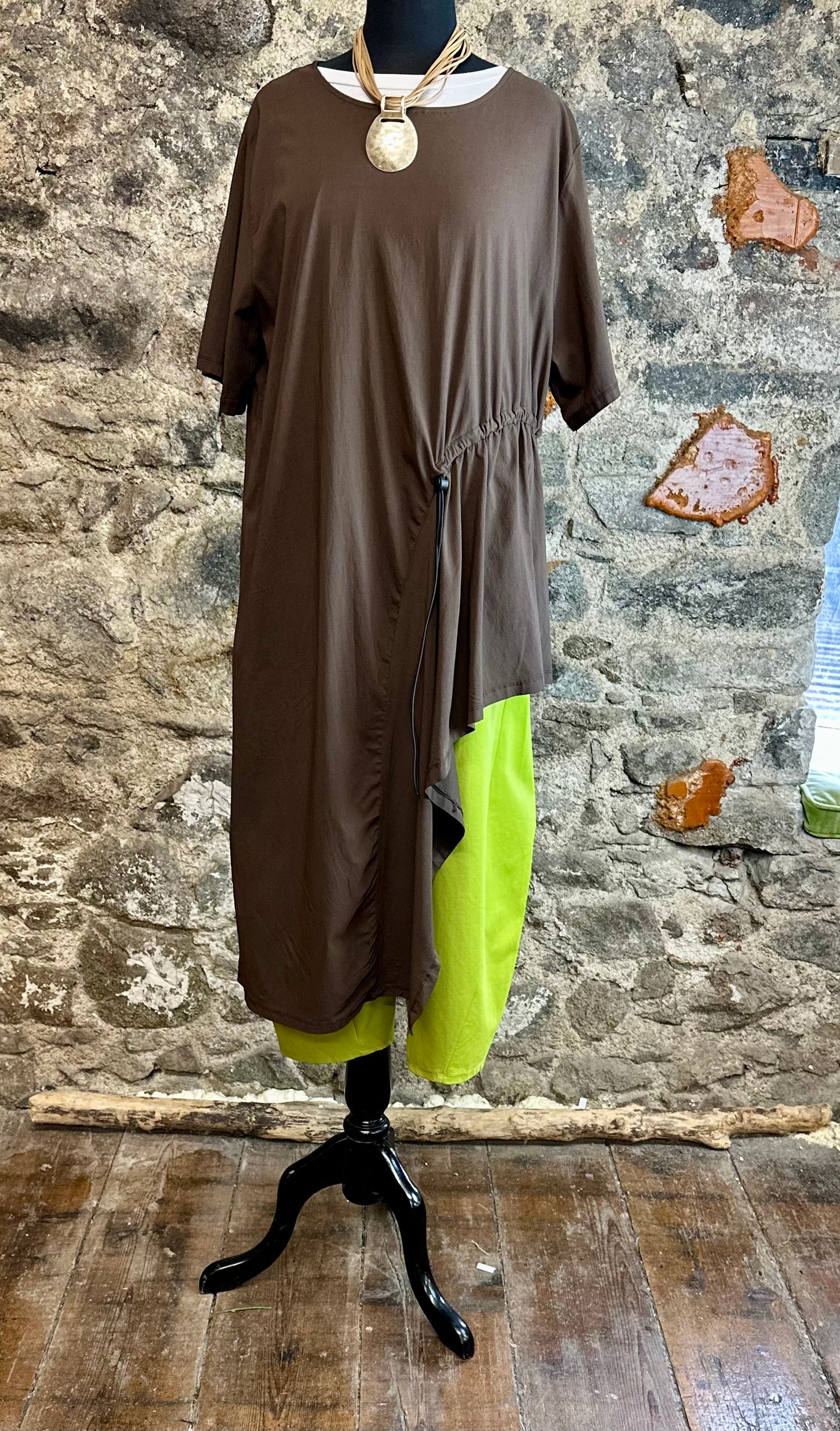 “Perri “ asymmetric adjustable tog Italian chocolate tunic