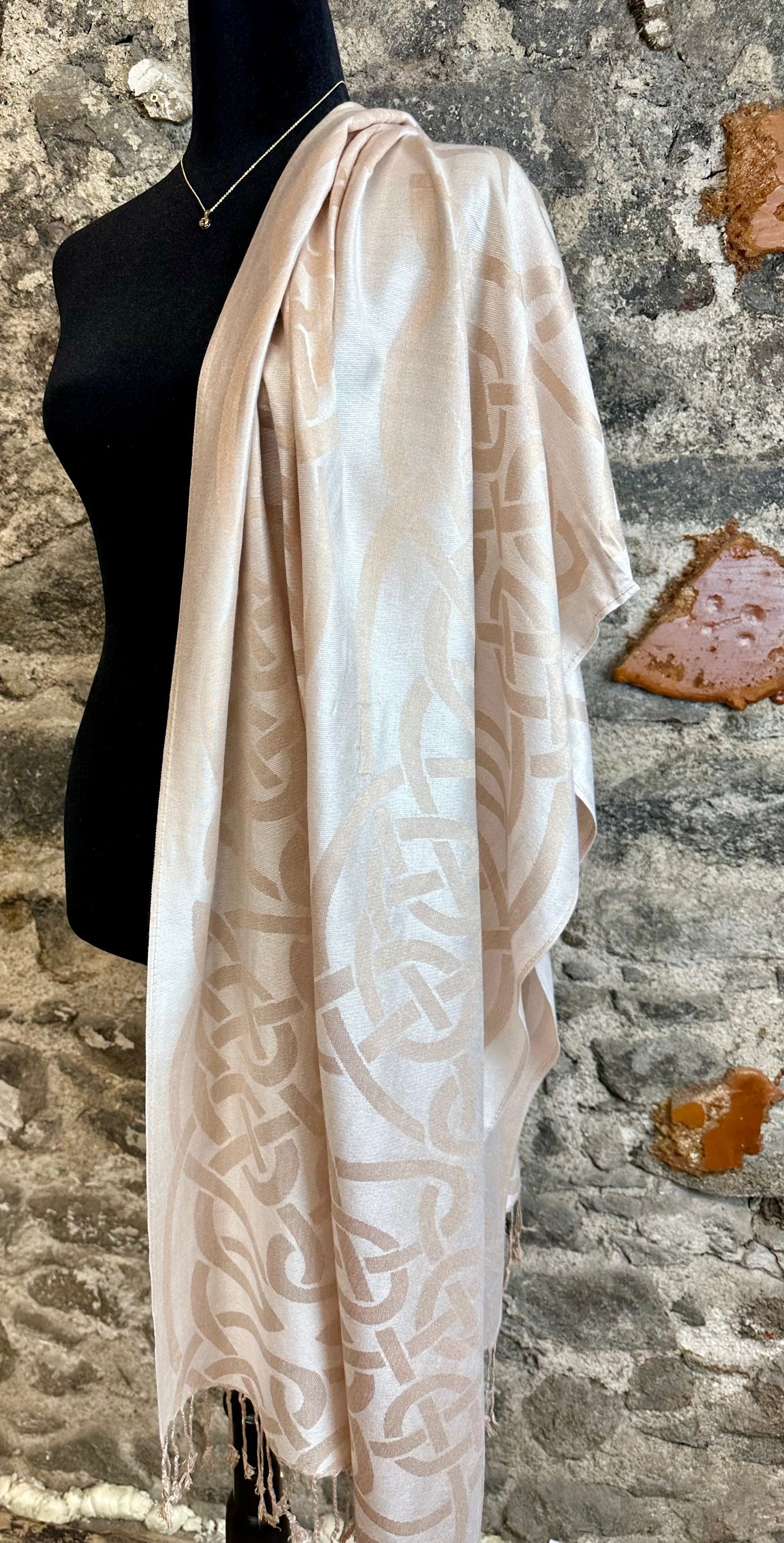 Buttermilk cream Heritage Irish designed knotwork pashmina