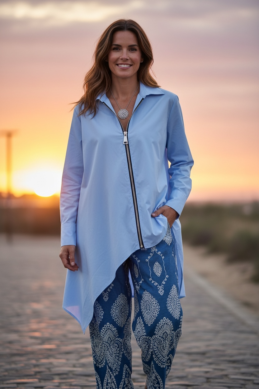 “Serrin “ powder blue asymmetric dramatic Italian shirt