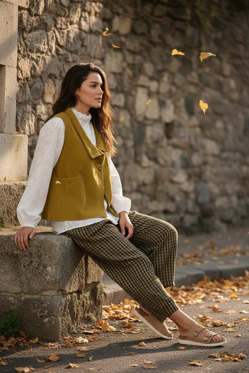 “Kellie” orchard green pin corduroy Italian waistcoat