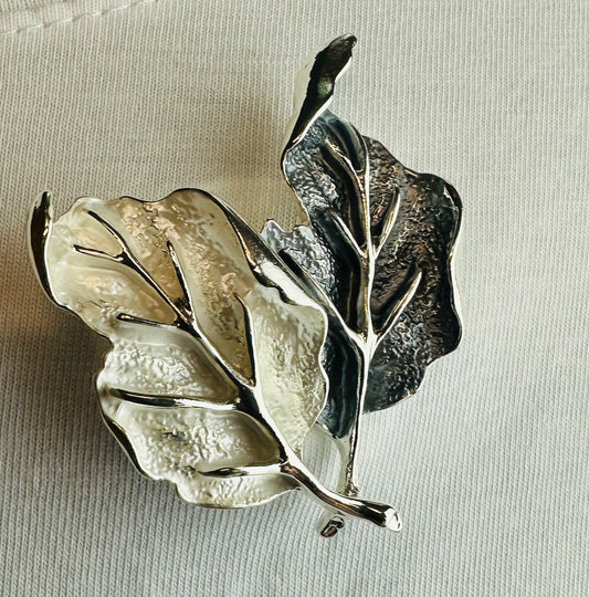Silver and grey oak leaf magnetic brooch
