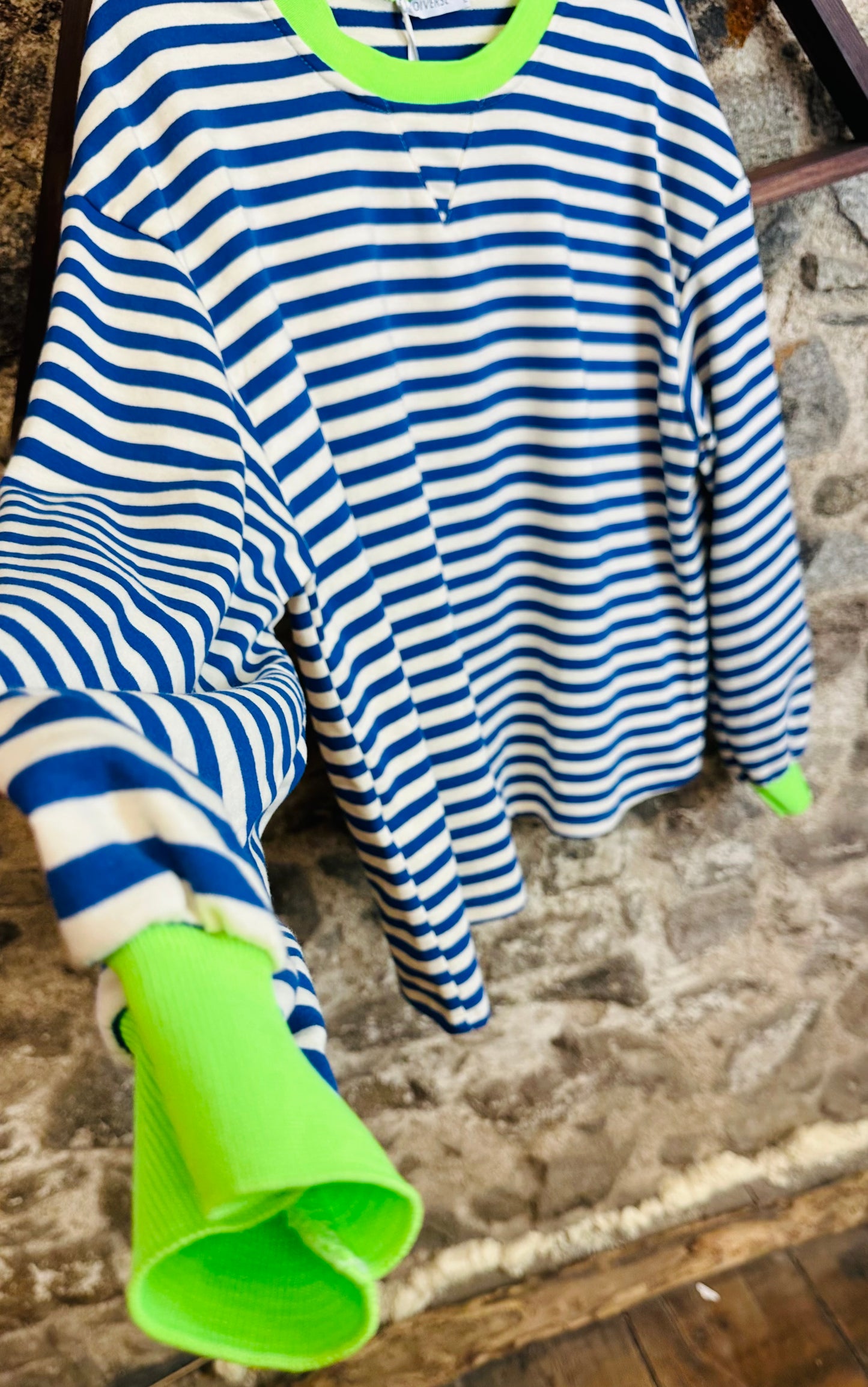 “Misty “ cobalt blue and electric lime casual sweatshirt