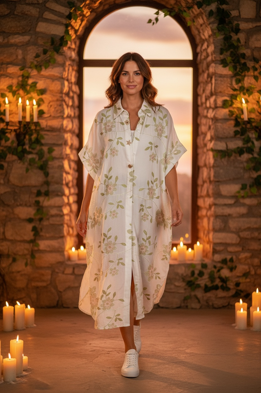 “Justine “ botanical embroidered Italian dress shirt