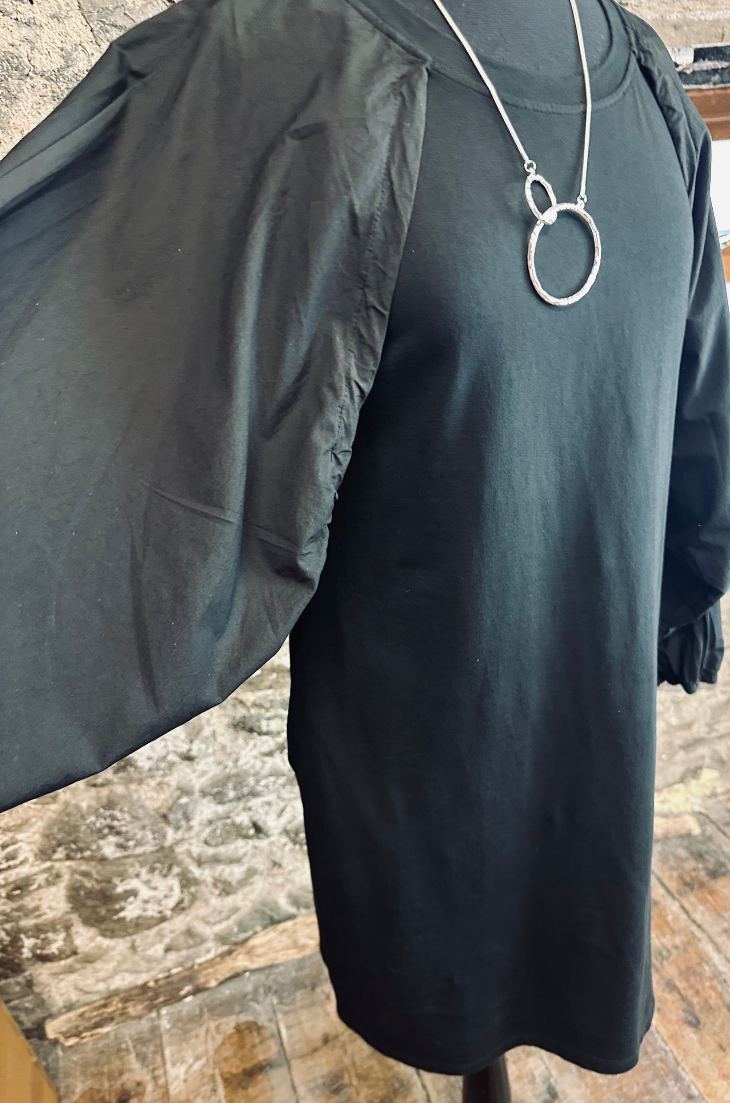 “Nancy “ contemporary black cotton and jersey dress