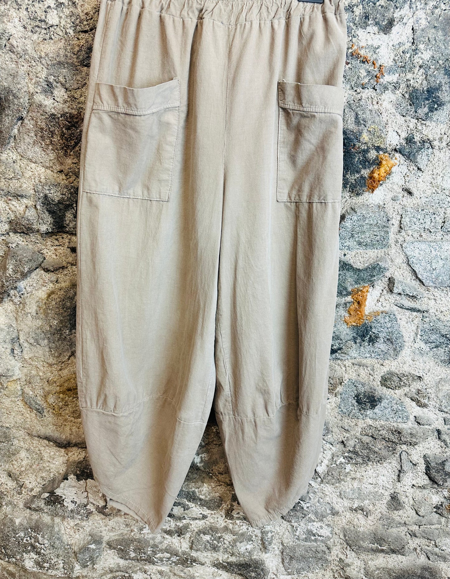 “Toni “ warm caramel pin corduroy barrel leg cocoon trouser
