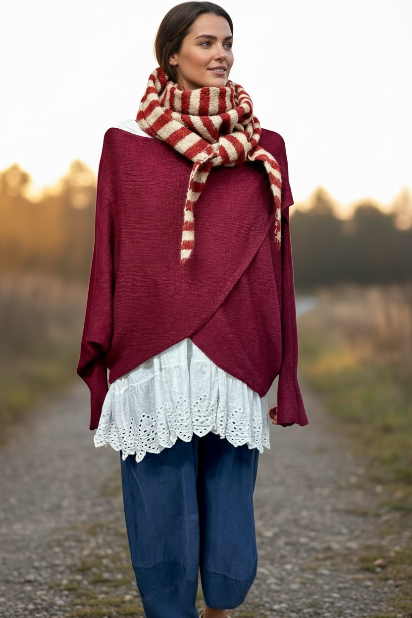 “Sadie “ Bordeaux Italian crossover knit