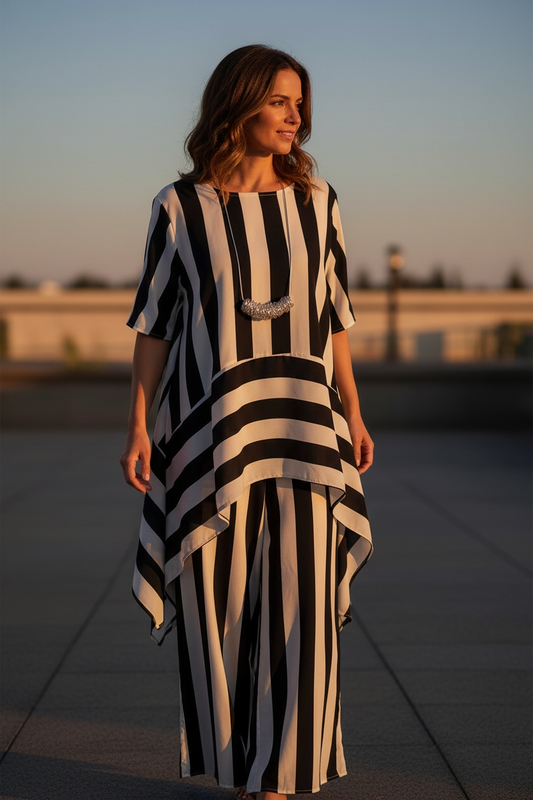 “Lira” monochrome ivory and black Italian two piece.