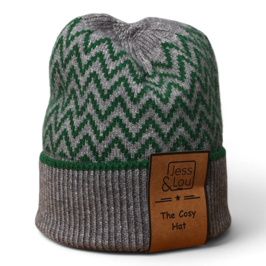 “Forest green herringbone “ super cosey beanie