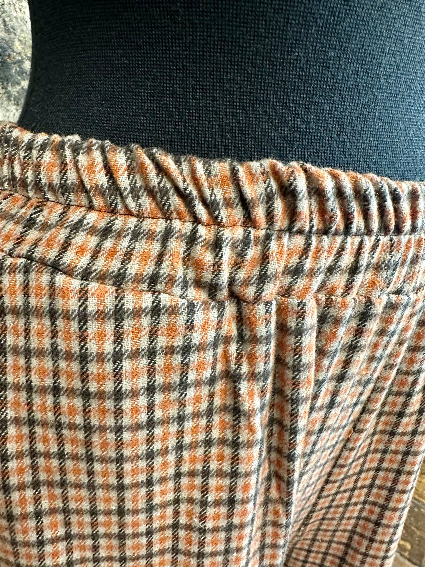 “Dani “ tangerine and chocolate Italian plaid pant
