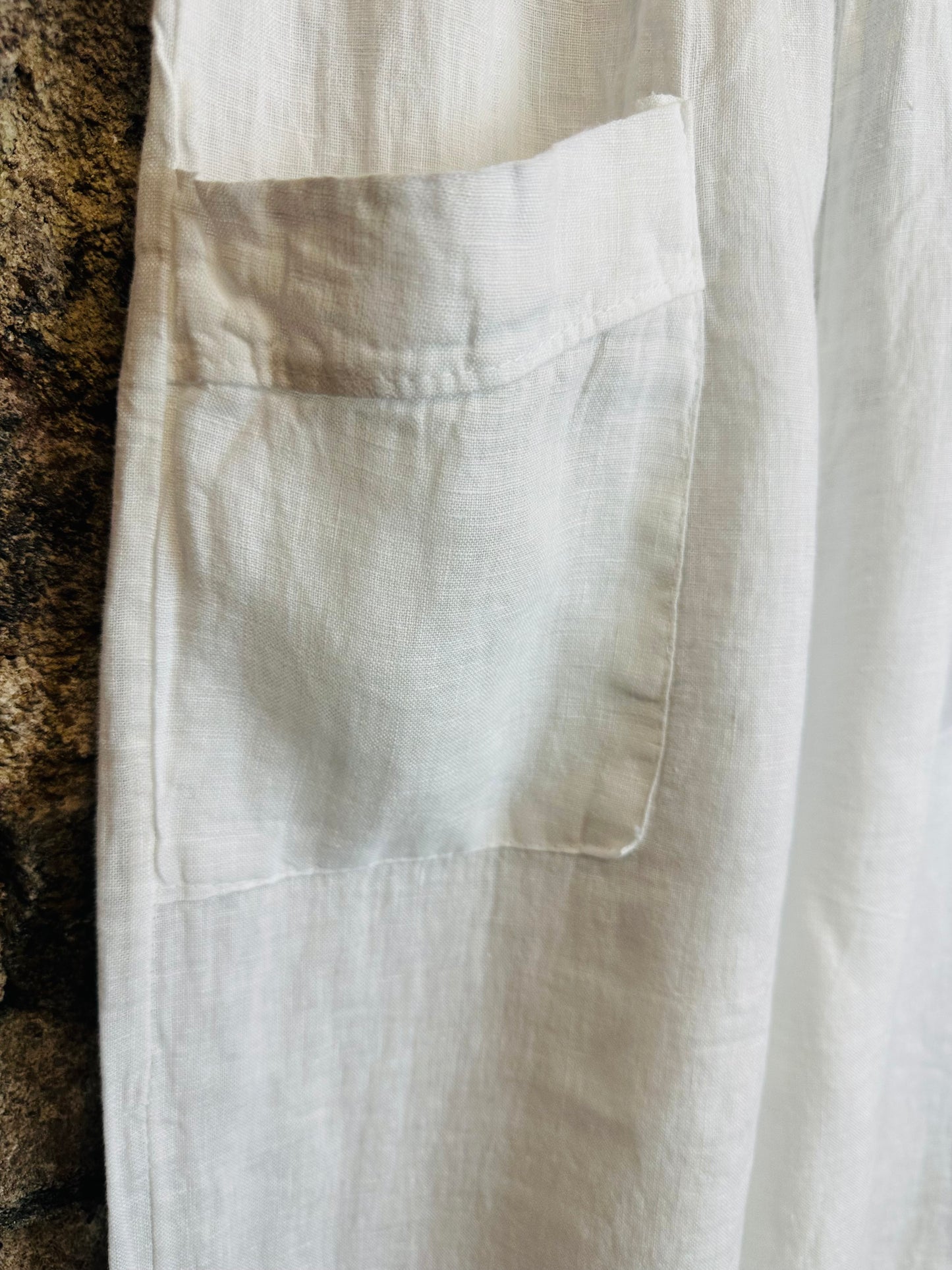 “Sam “ white Italian linen deep pocket cullottes