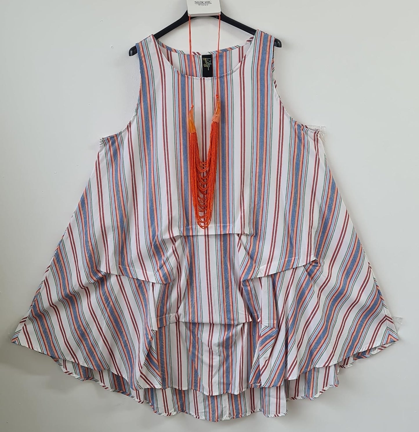 “Angelou” French stripe red pin tucked tunic dress