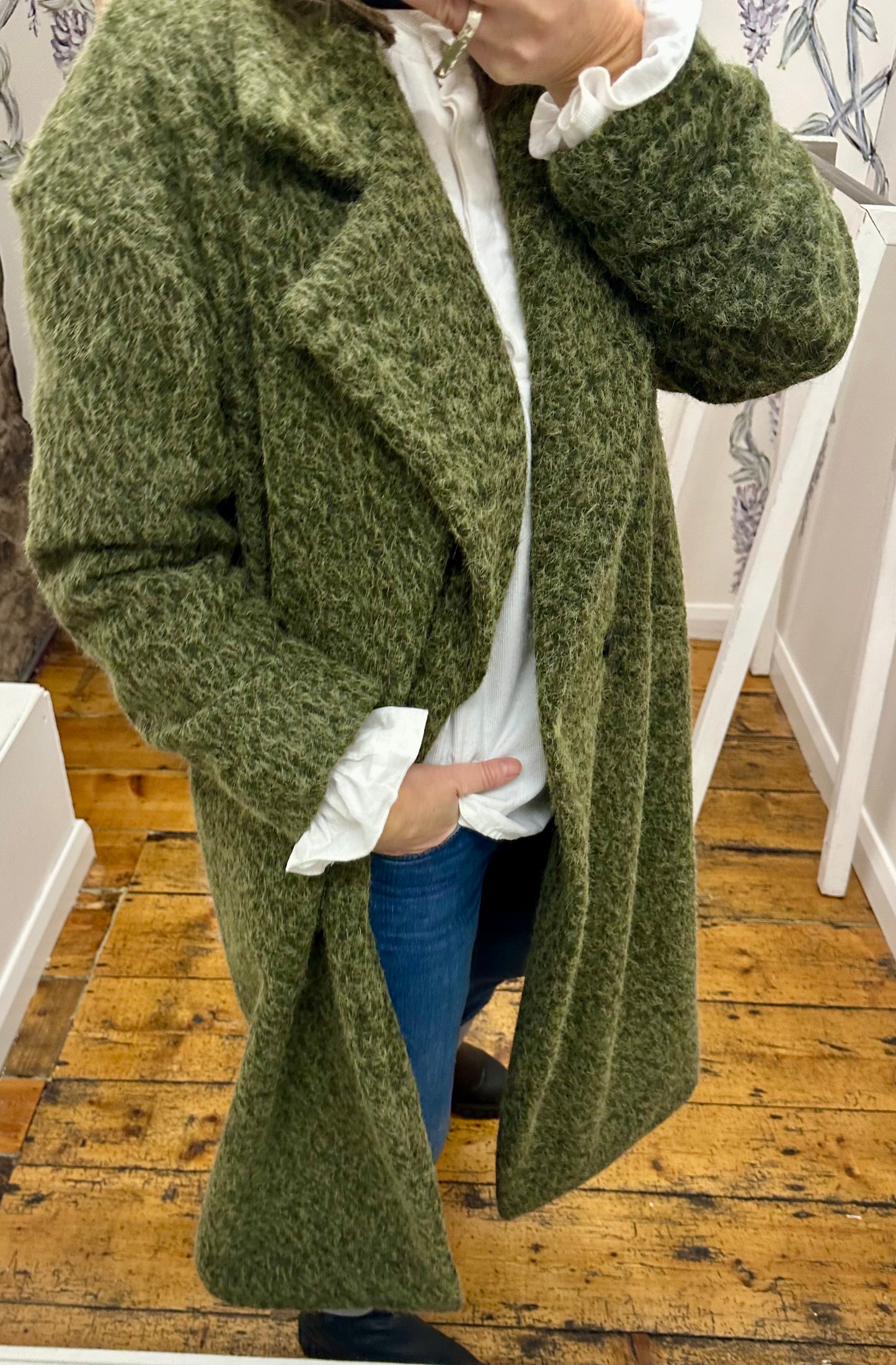 “Harriet “ Forest green Italian cosey boucle trench coat
