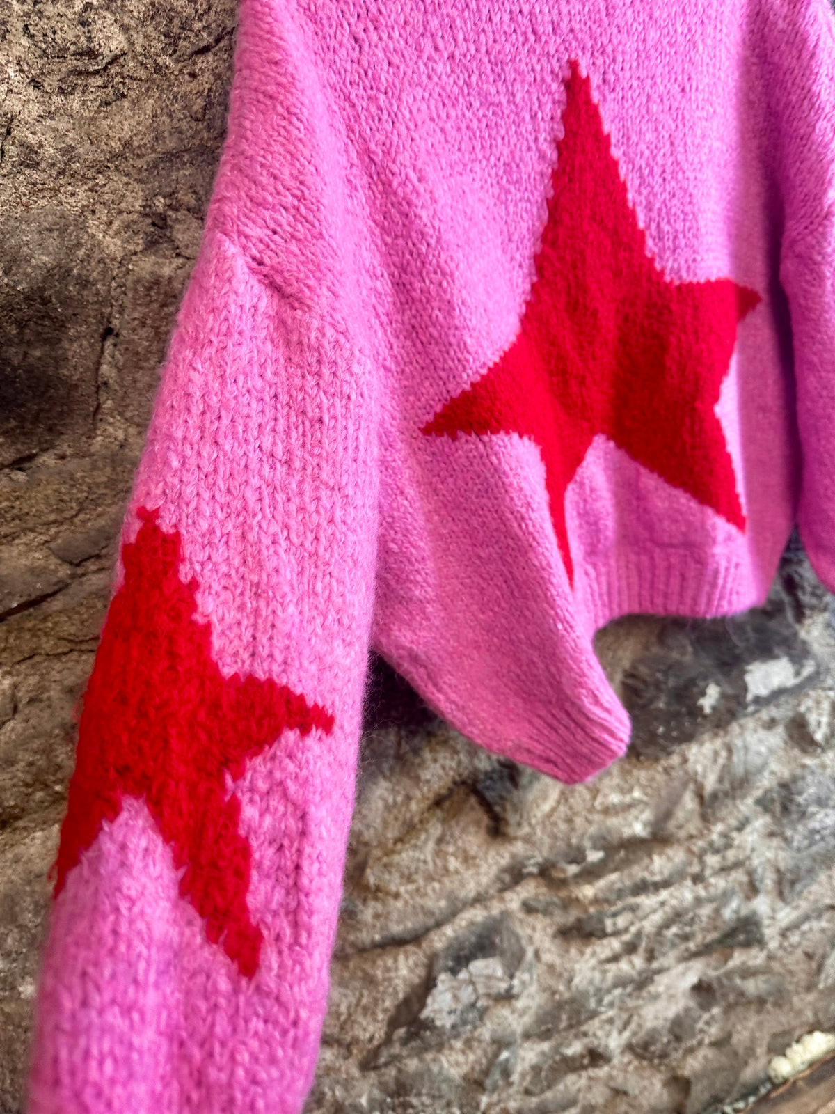 “Bowie “ fuchsia pink and cherry red star Italian supersoft knit