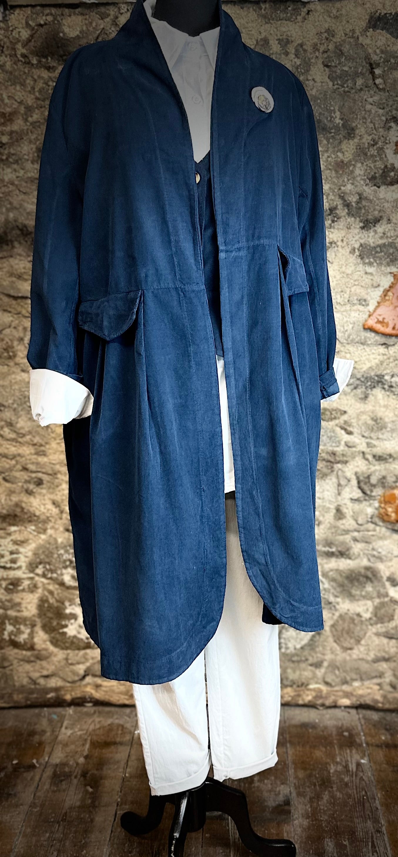 “Terri “ Italian indigo navy pin corduroy dress coat