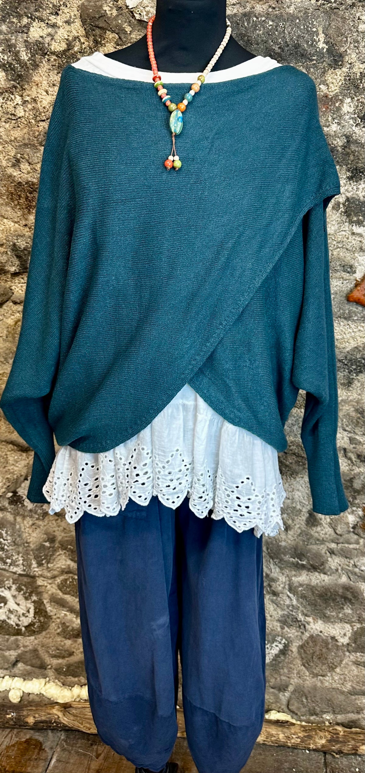 “Sadie “ teal Italian crossover knit