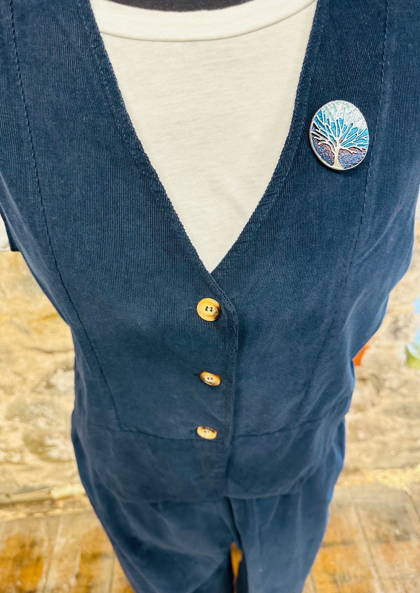 “Farrah “ indigo navy fine in corduroy waist coat