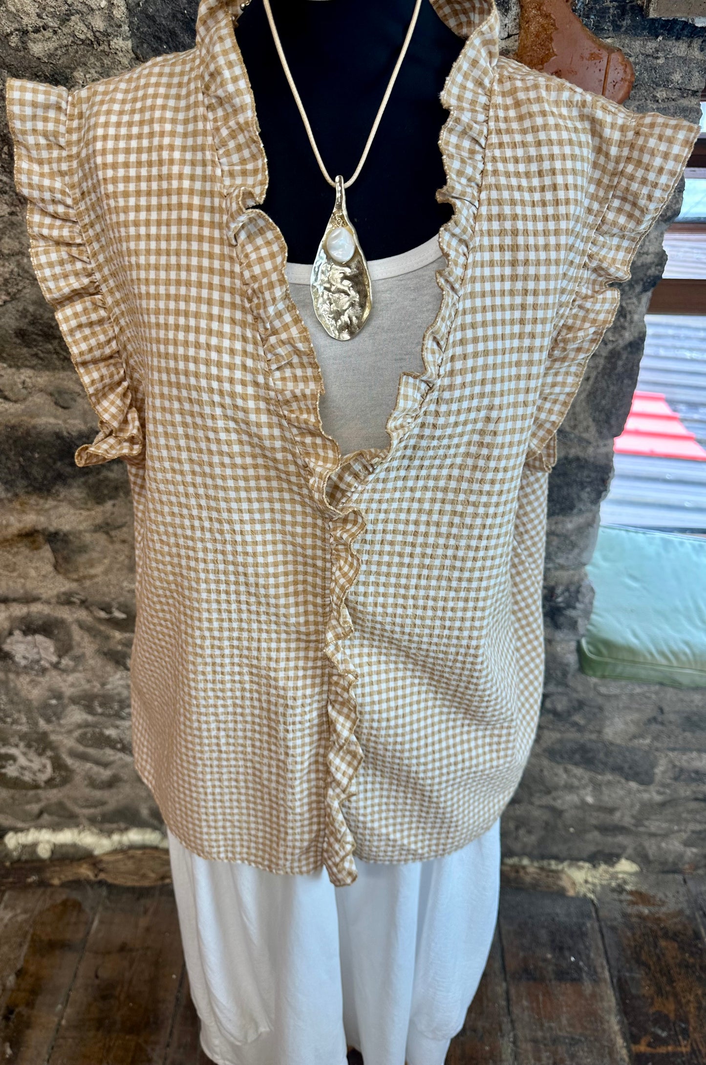“Rosie “ gingham gold and white Italian tunic