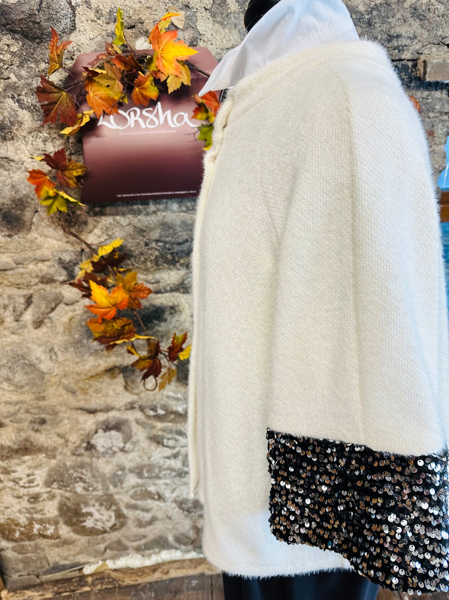 “Pieta” super soft Italian sequin jacket winter white