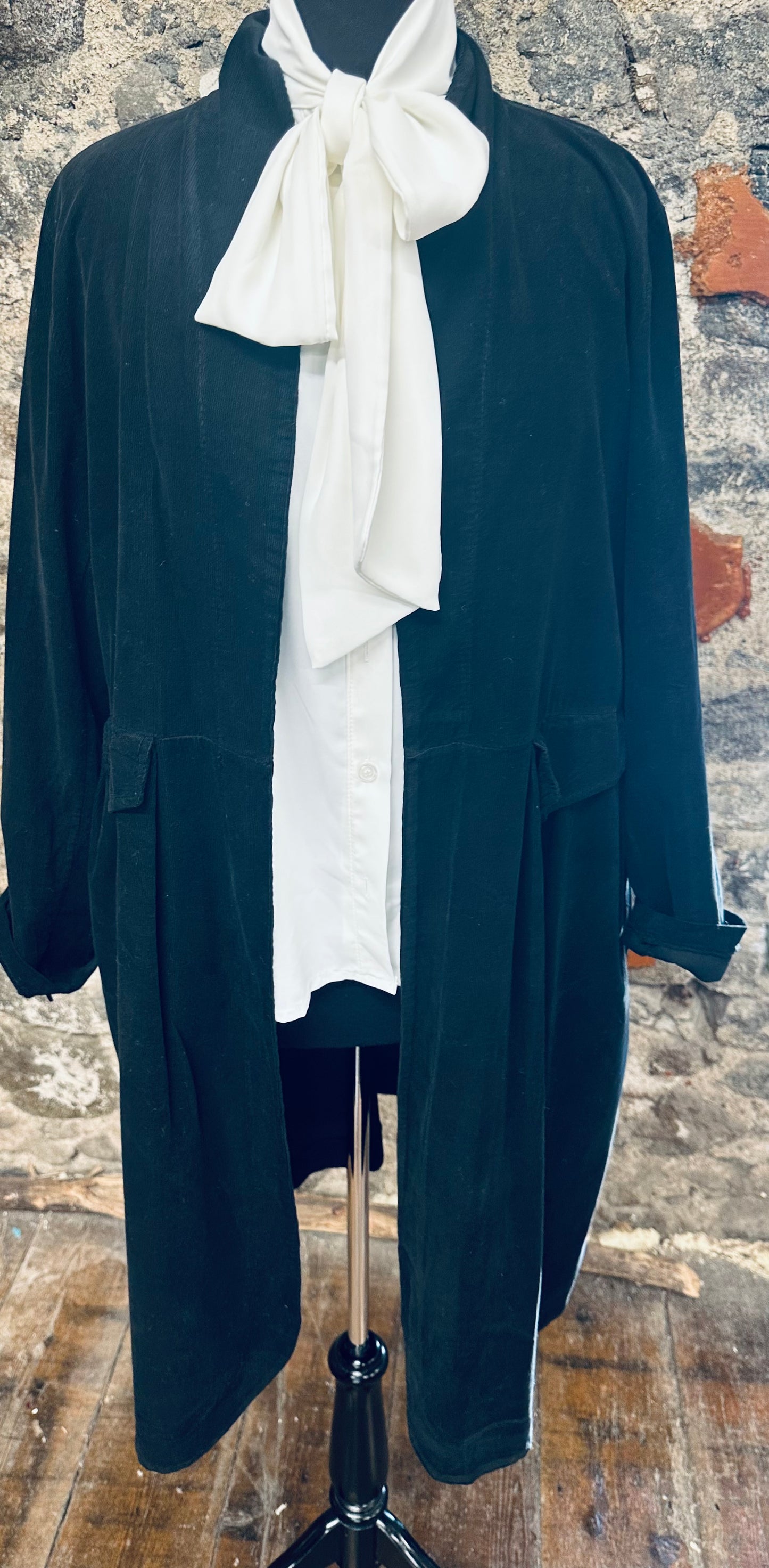 “Terri “ ebony pin corduroy Italian dress coat