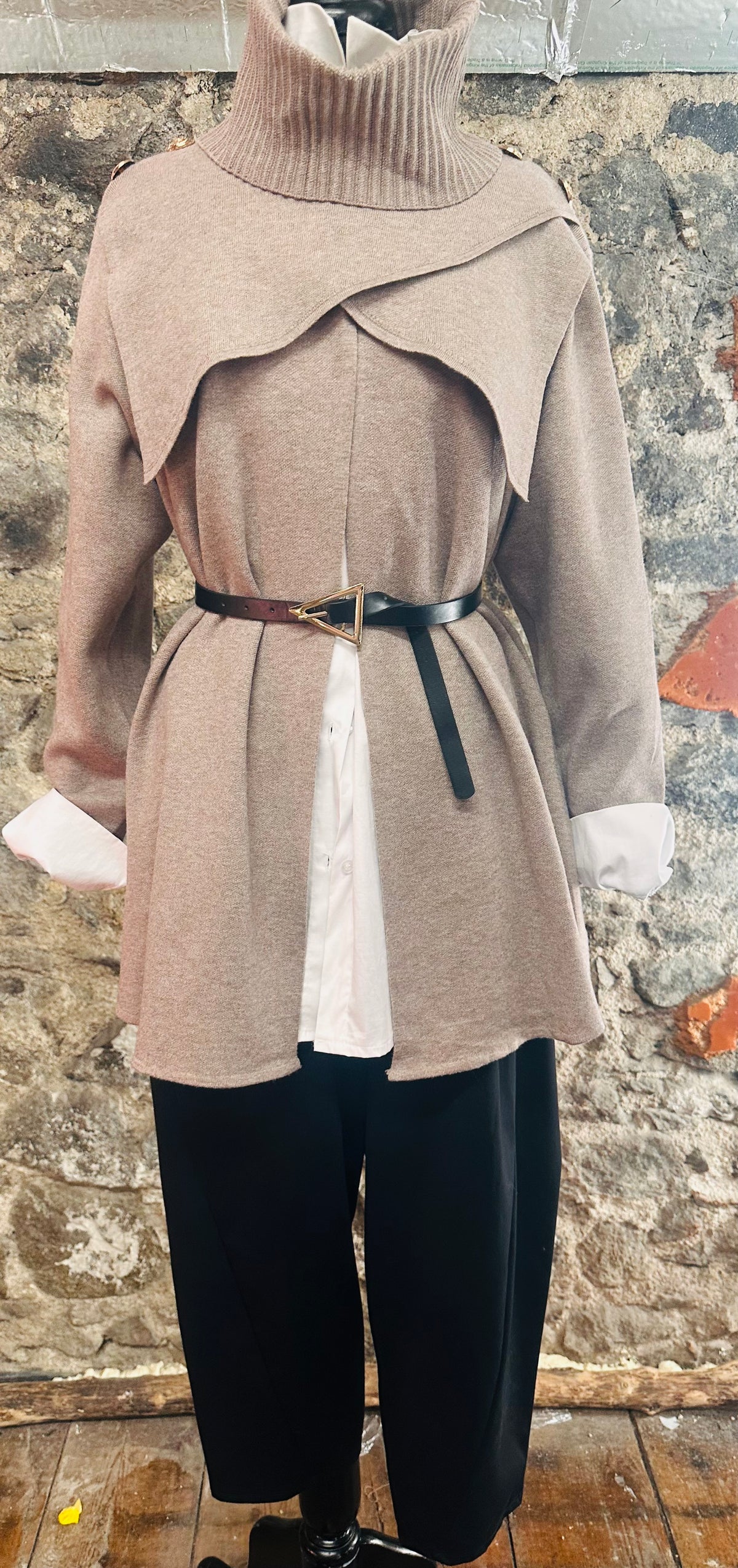 “Rosie “mocha cowl neck cape Italian knit