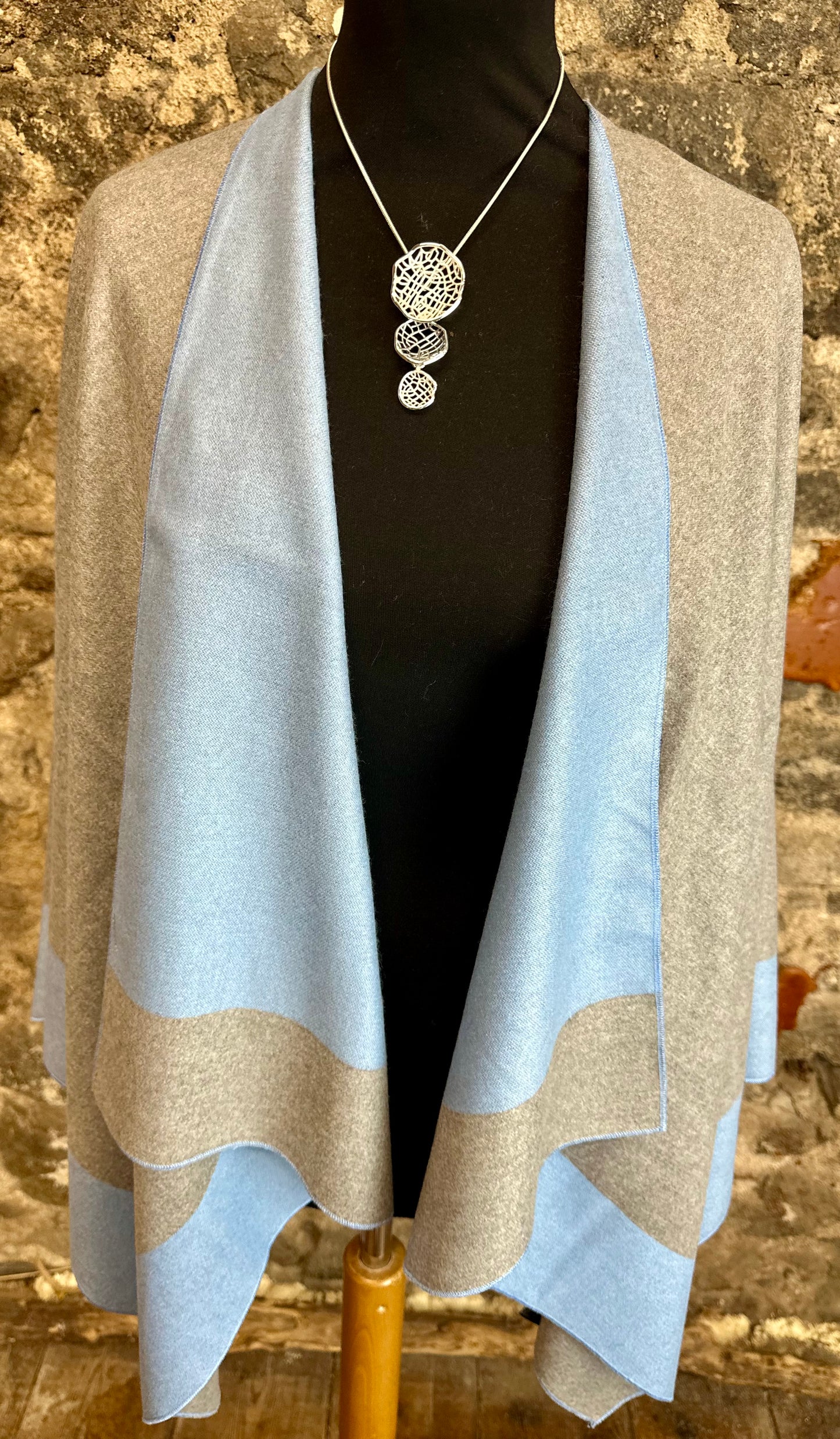 “Roberta “ powder blue and dove grey reversible wrap