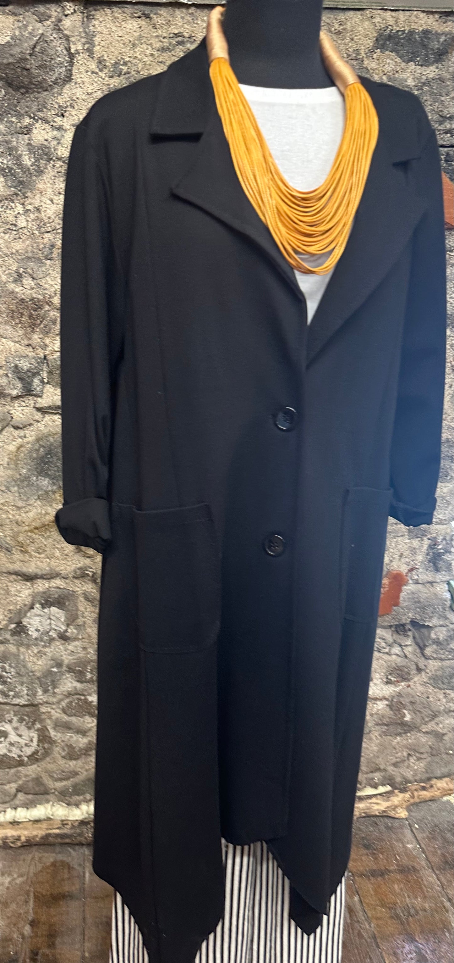 “Lacey “ Italian irregular hem jacket ebony black