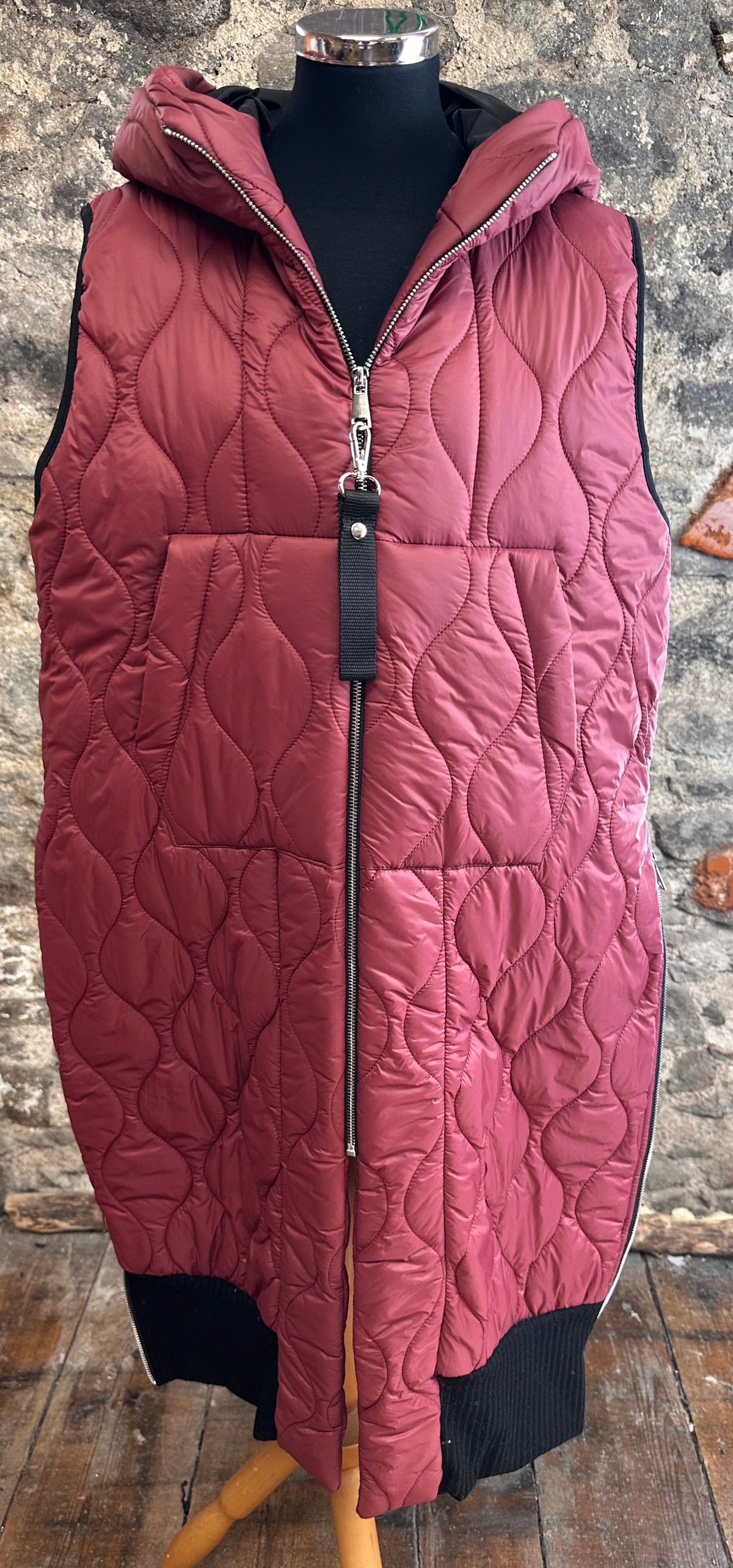 “Maisie “ Bordeaux  quilted Italian long length gilet
