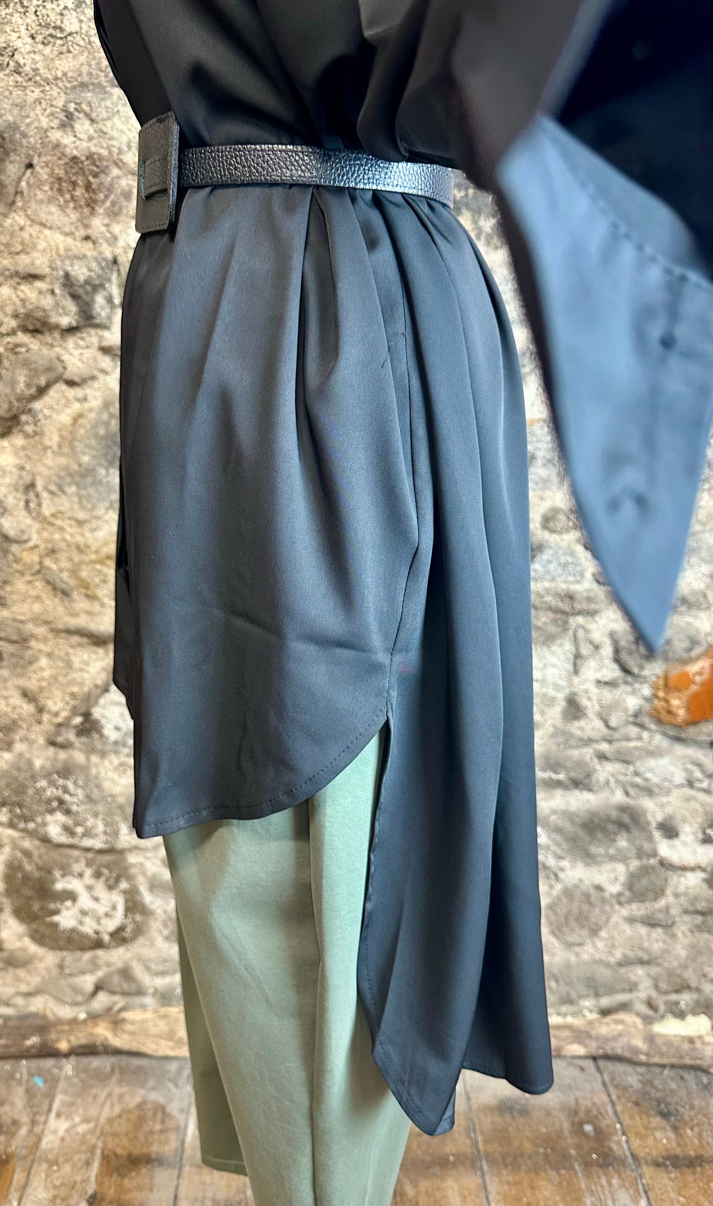 “Mabel “ Ebony Italian hi lo dress shirt