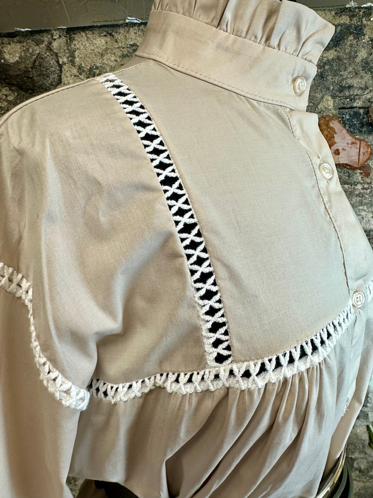 “Annabelle” pilgrim mocha Italian ruffle shirt