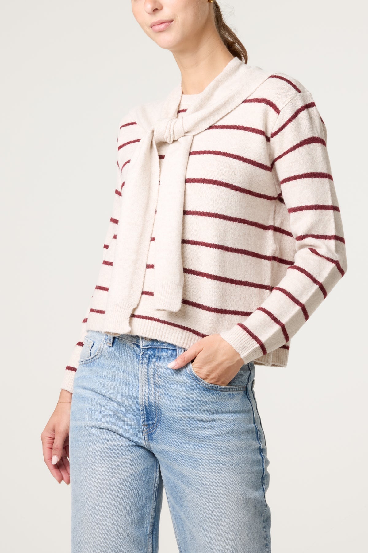 “Sienna “ burgundy and cream italian knit with detachable collar