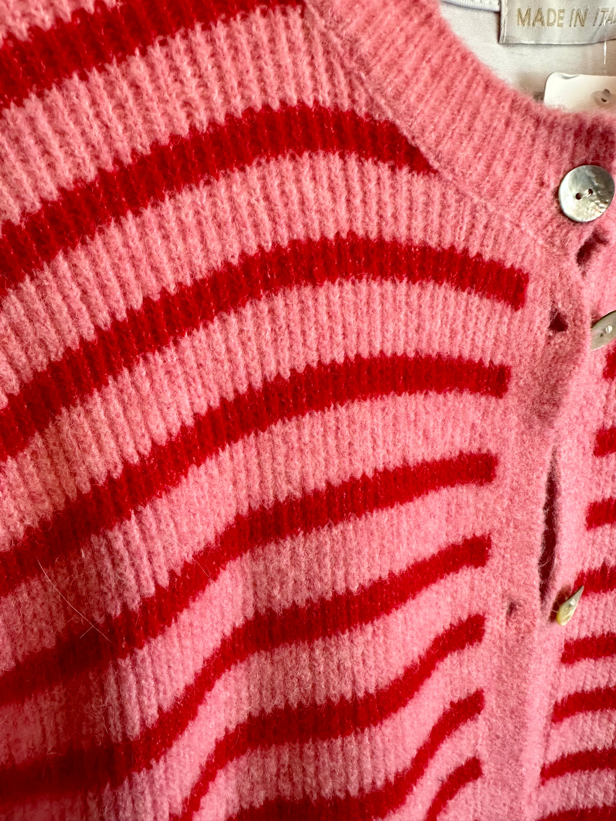 “Jessie “ red and pink stripe Italian knit waistcoat