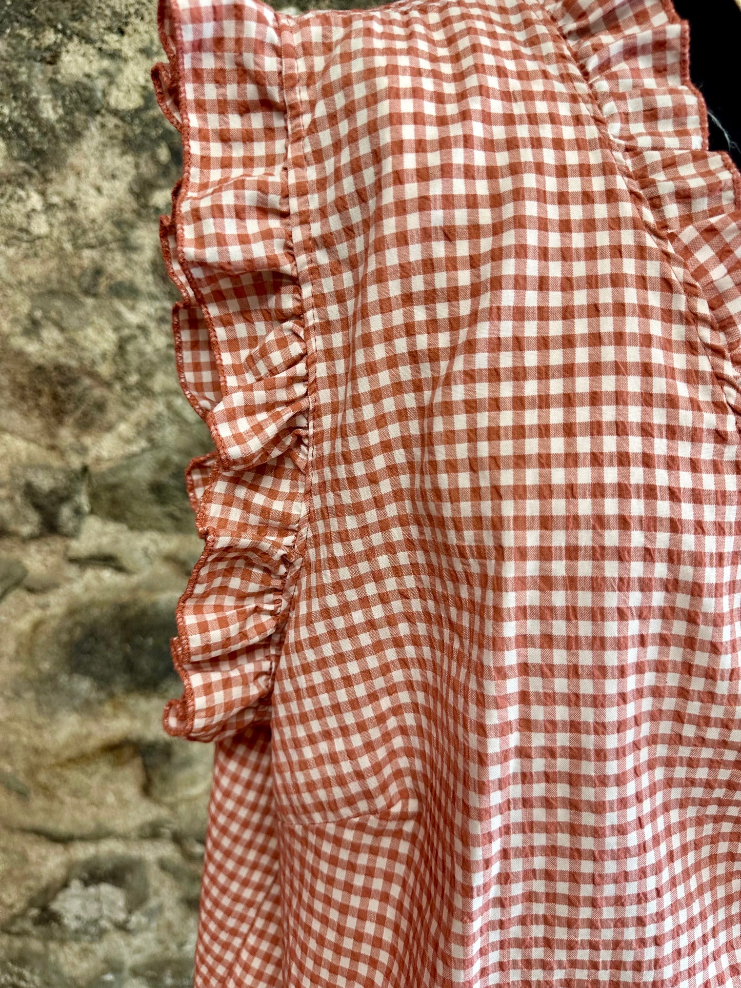 “Rosie” terracotta and white gingham ruffle top