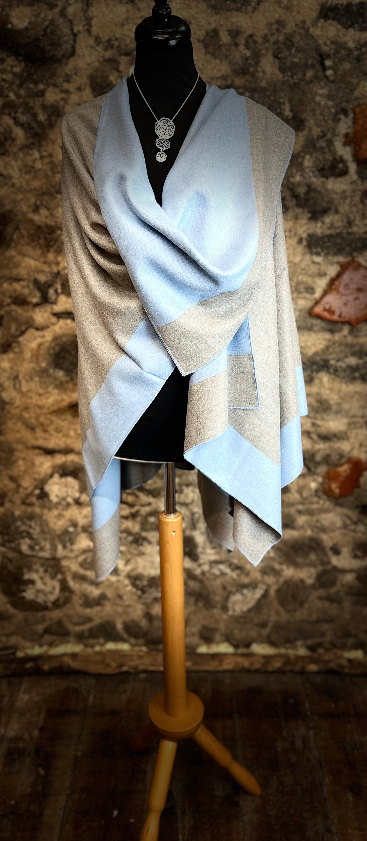 “Roberta “ powder blue and dove grey reversible wrap